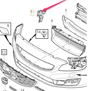 Wspornik ślizg lewy zderzaka przód S60 V60 Volvo Bestseller